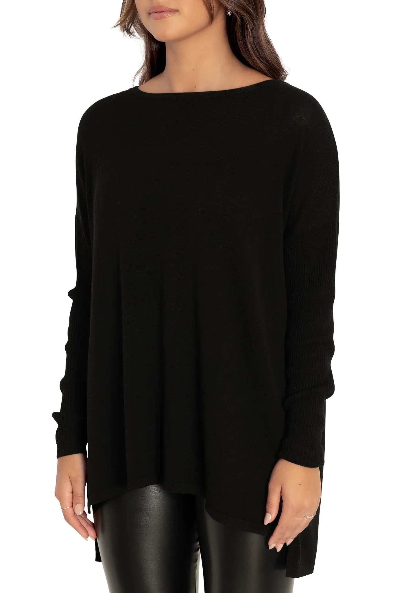 Black High-Low Oversized Knit Sweater