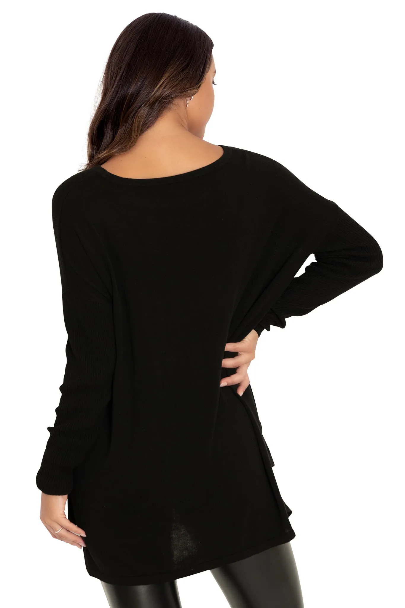 Black High-Low Oversized Knit Sweater