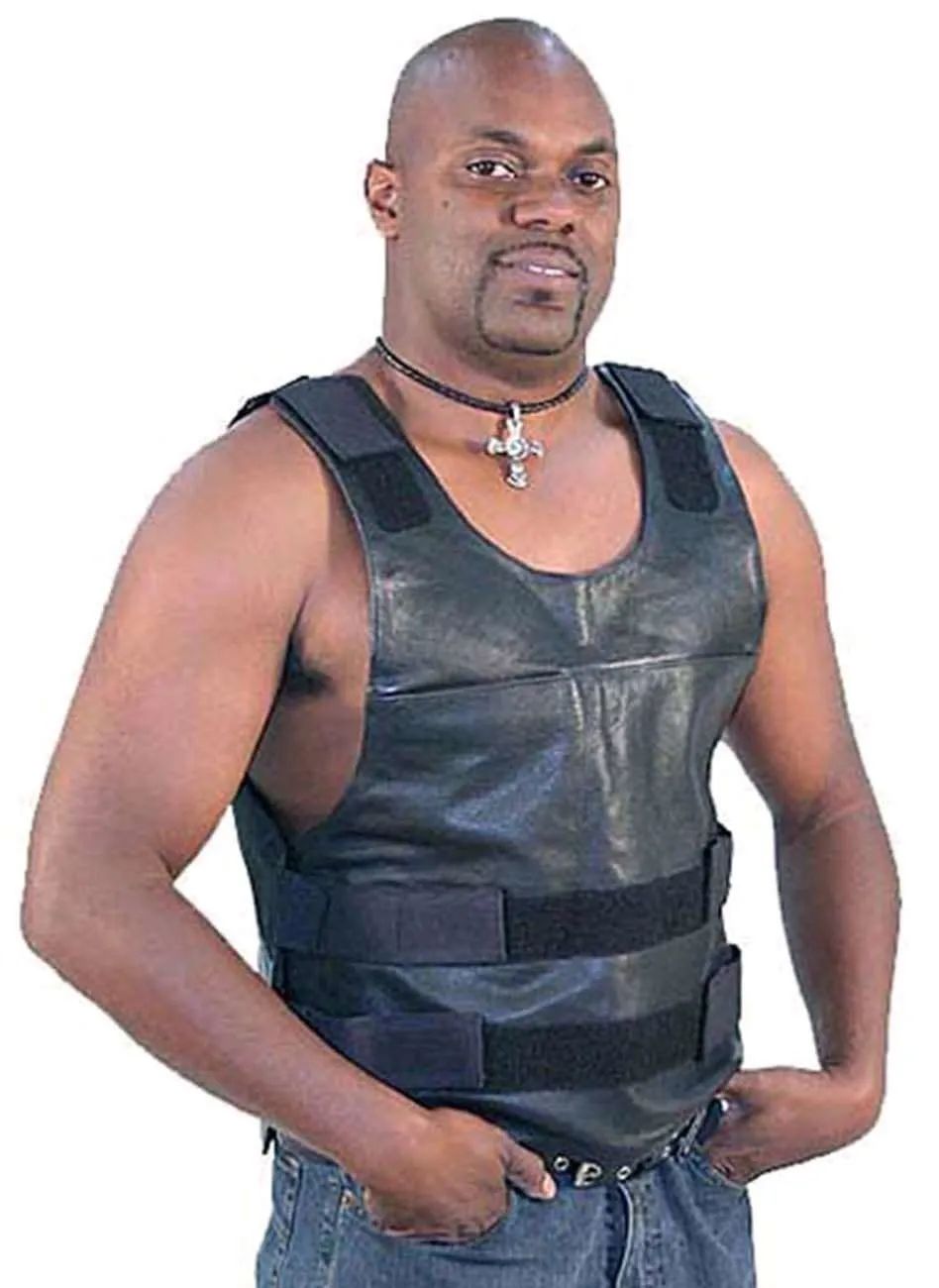 Black Leather Police Vest #VM1367 ()