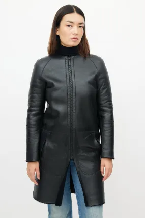 Black Leather Shearling Reversible Coat