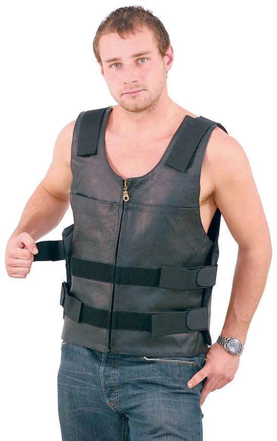 Black Police Safety Vest w/Front Zipper #VM945ZK ()