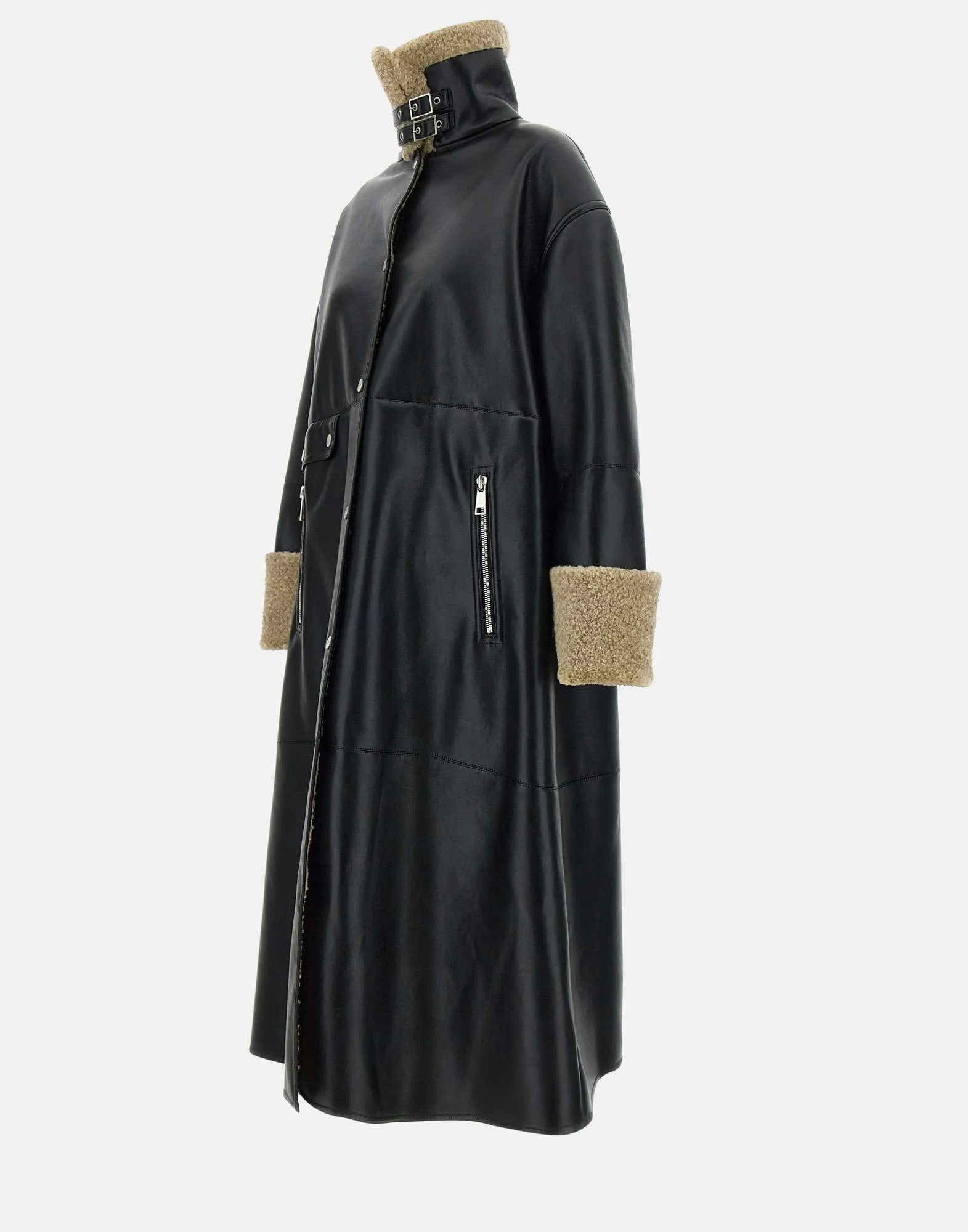 Black Retro Aviator Sheepskin Coat