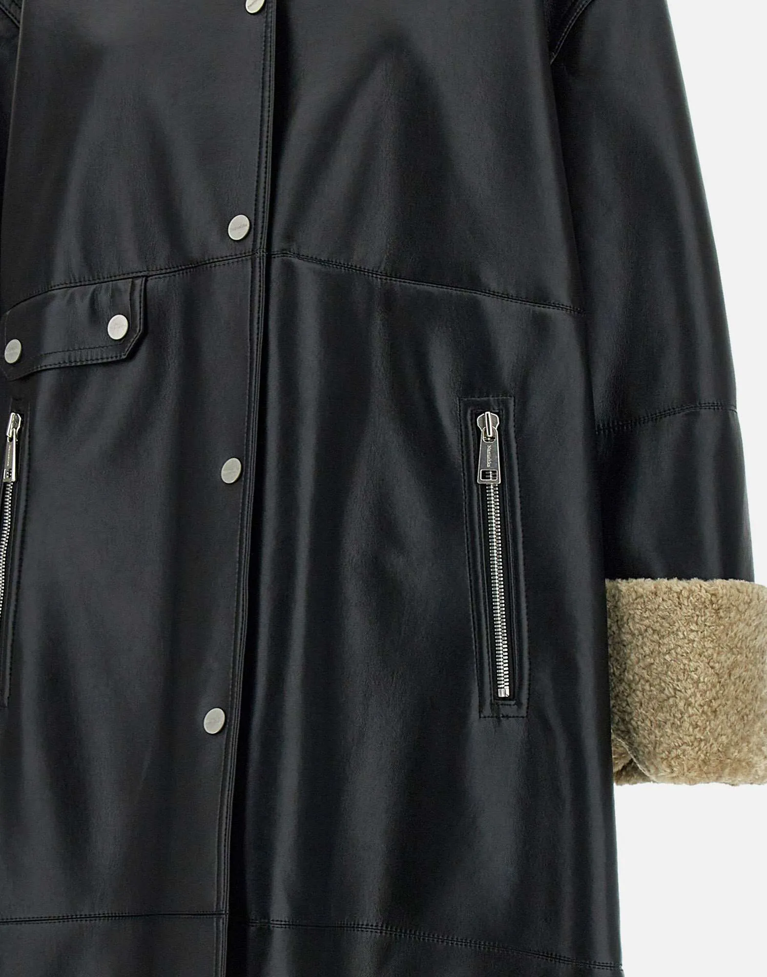 Black Retro Aviator Sheepskin Coat