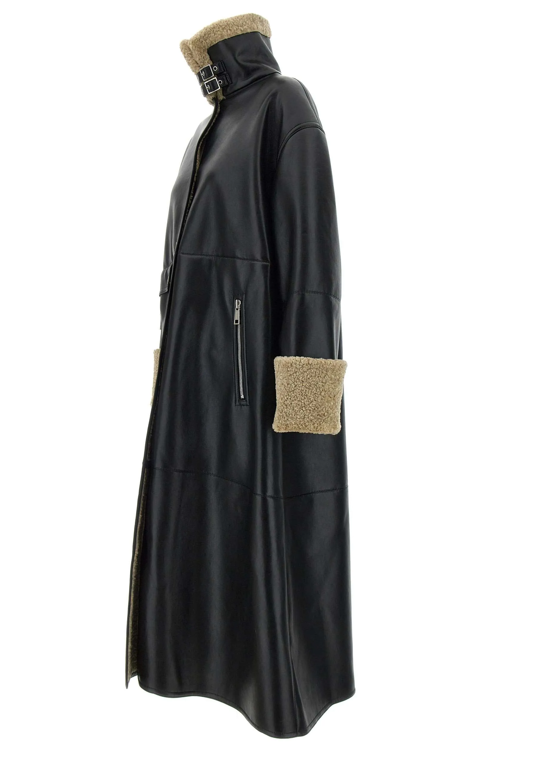 Black Retro Aviator Sheepskin Coat