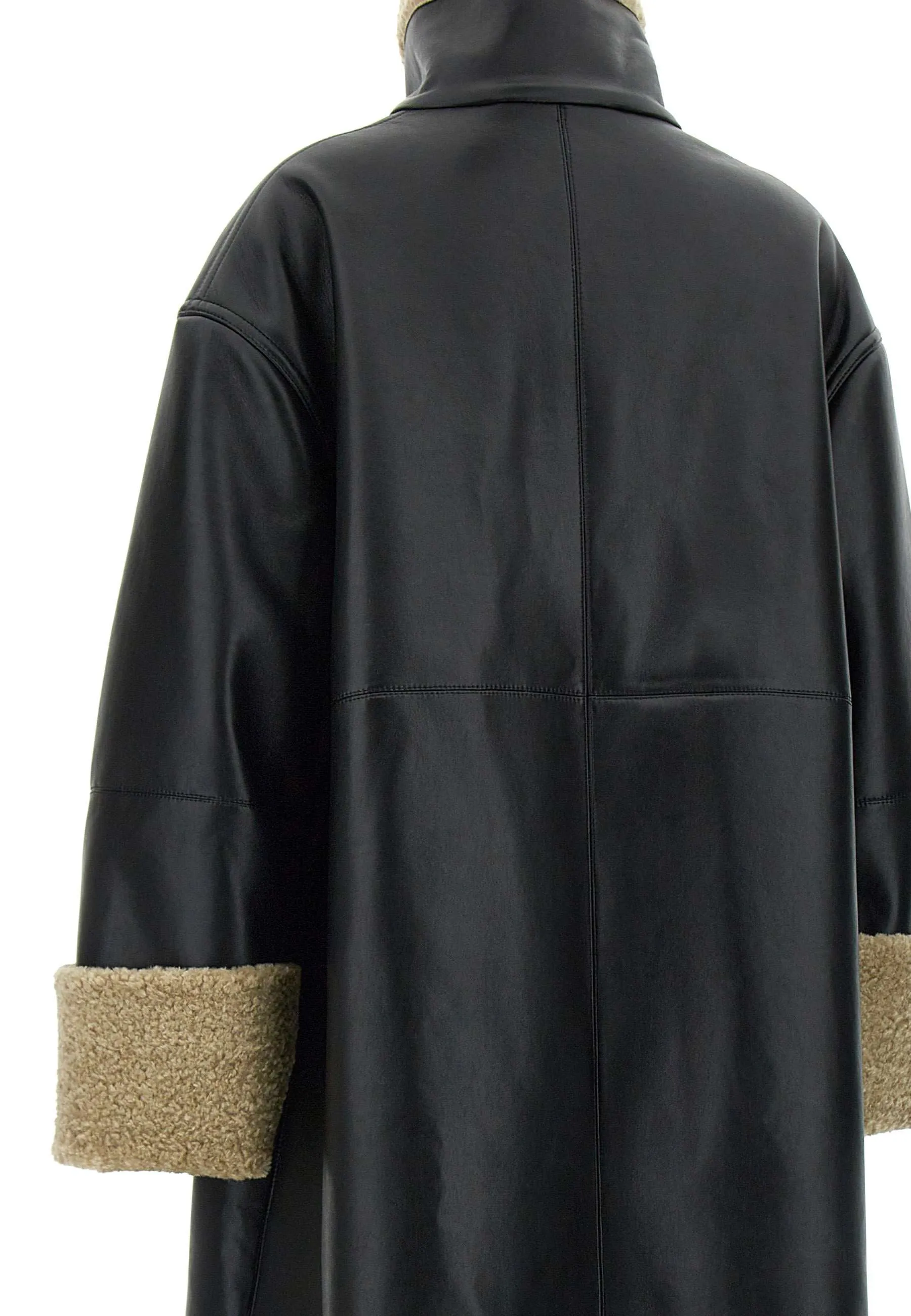 Black Retro Aviator Sheepskin Coat