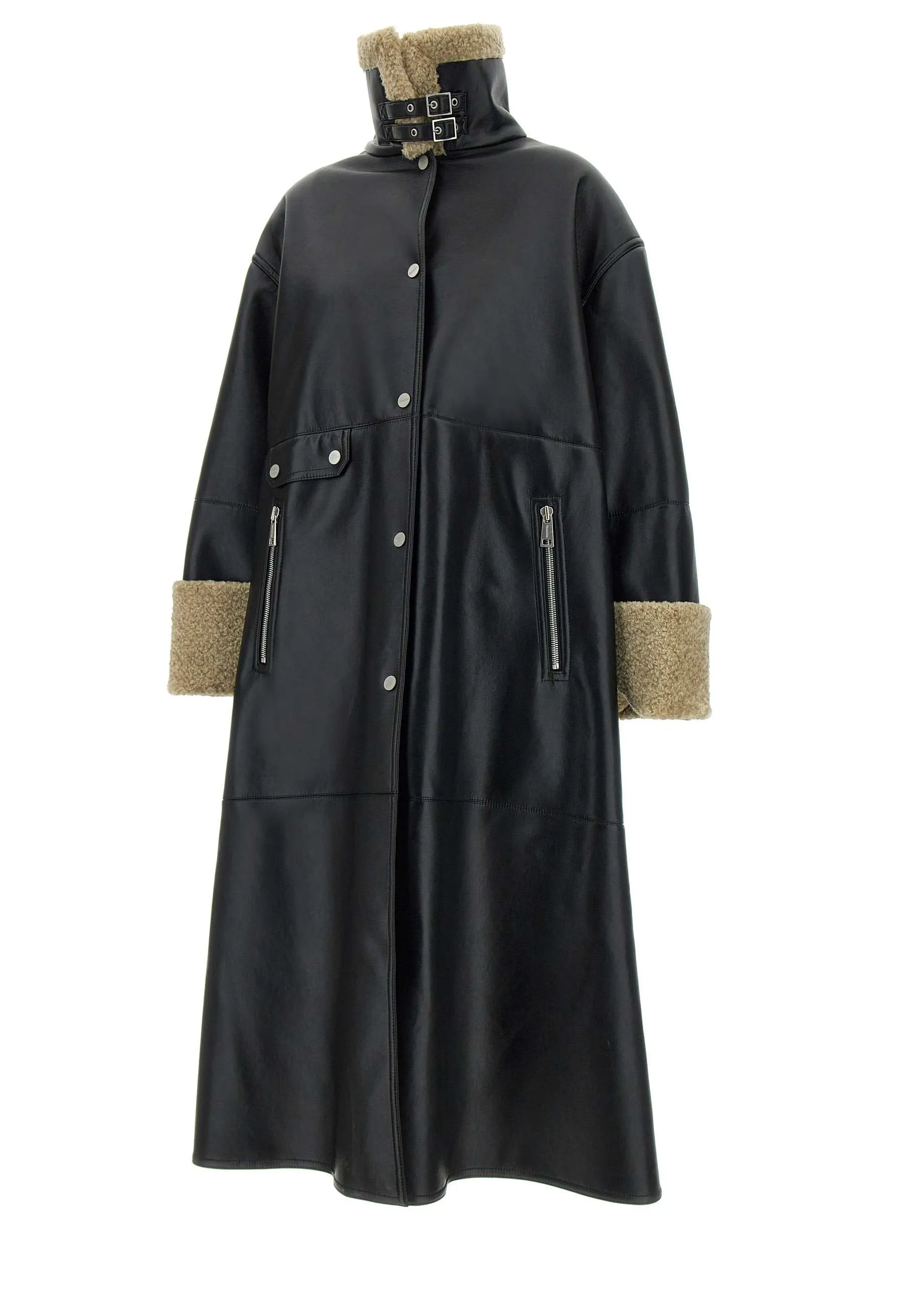 Black Retro Aviator Sheepskin Coat