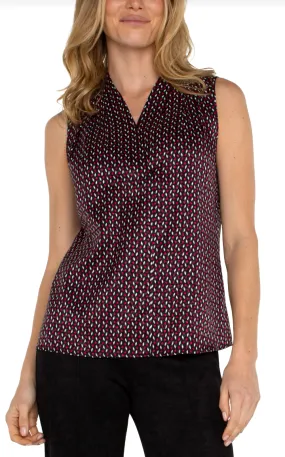 Blouse Slvless Pleated Neck-Star Ruby Dot