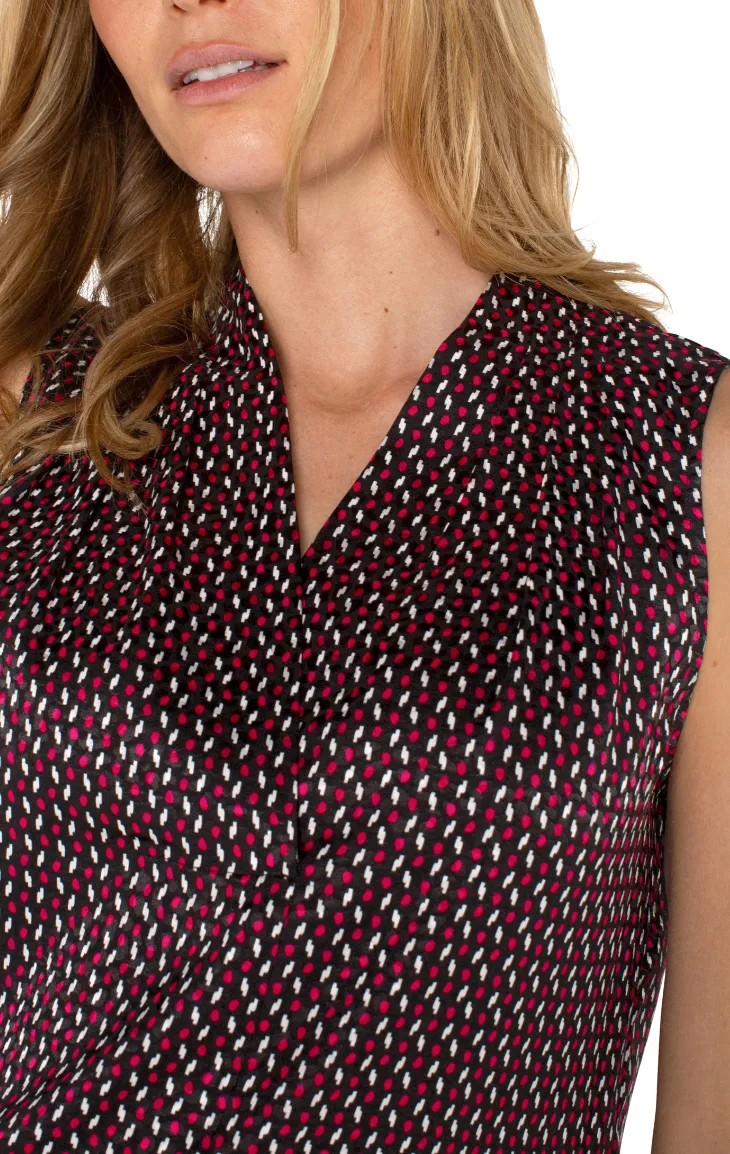 Blouse Slvless Pleated Neck-Star Ruby Dot