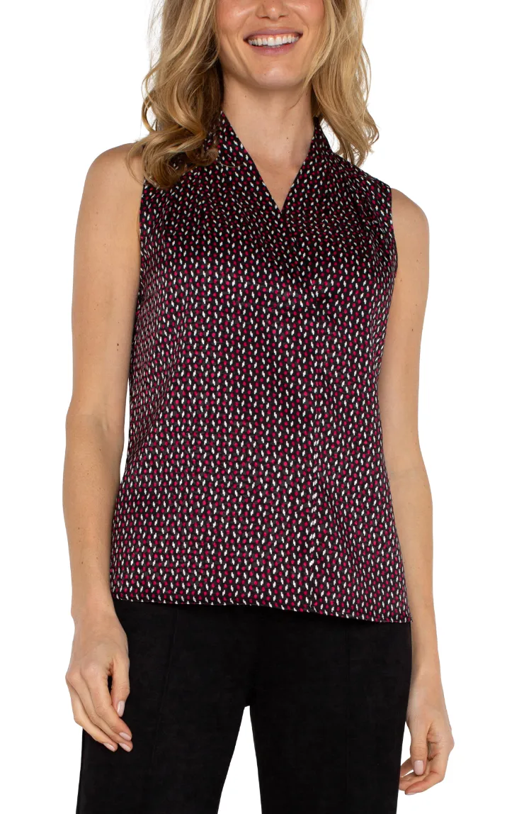 Blouse Slvless Pleated Neck-Star Ruby Dot