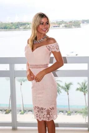 Blush and Nude Crochet Short Dress