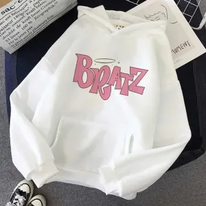 Bratz Letter Hooded Polo Shirt Unisex Long Sleeve Hip Hop Streetwear Sweatshirt Hoodies For Men Women