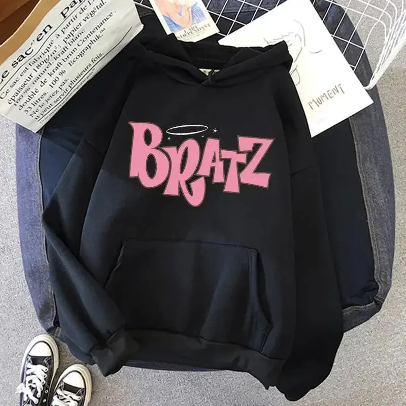 Bratz Letter Hooded Polo Shirt Unisex Long Sleeve Hip Hop Streetwear Sweatshirt Hoodies For Men Women