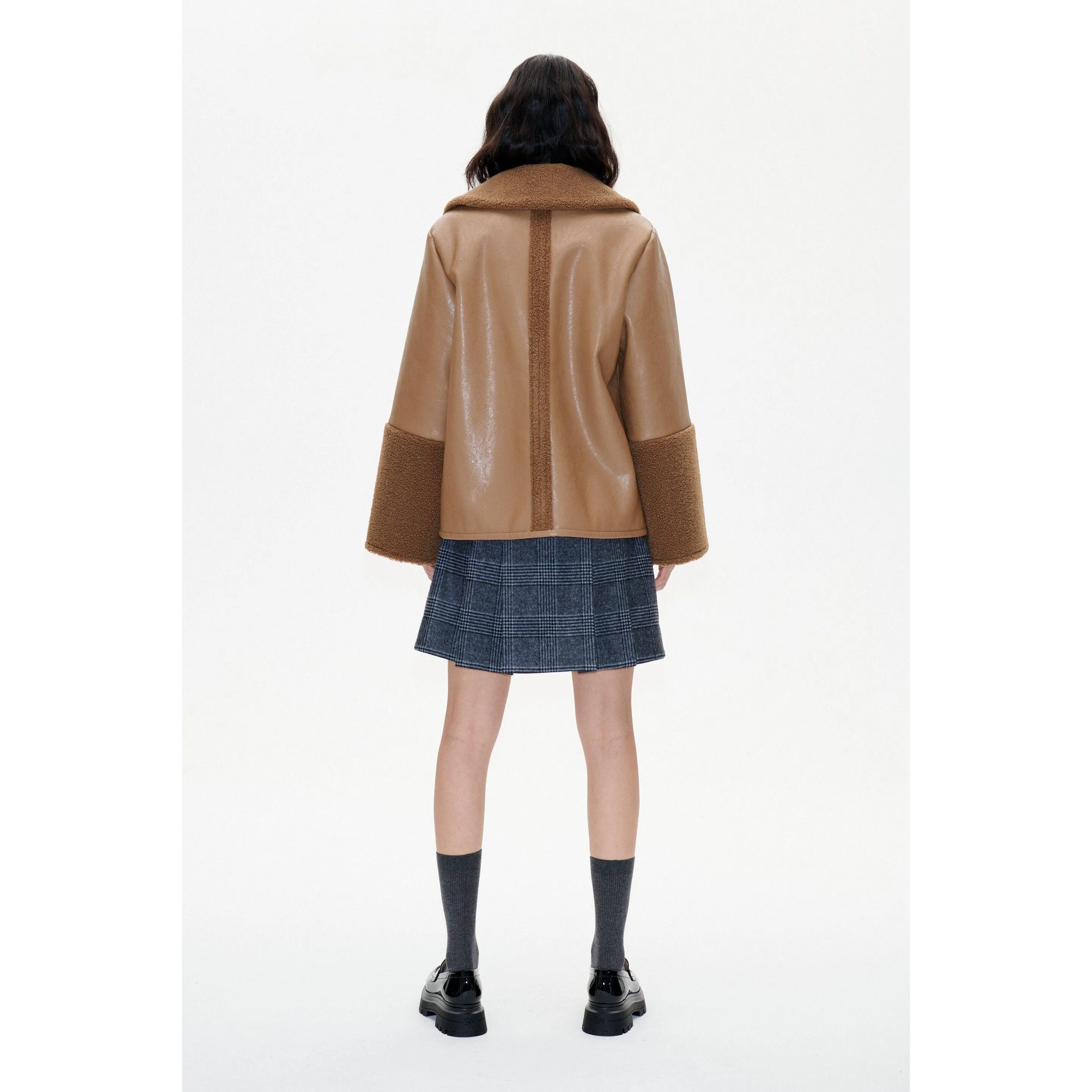 BRIONA Shearling Detail Short Coat Camel