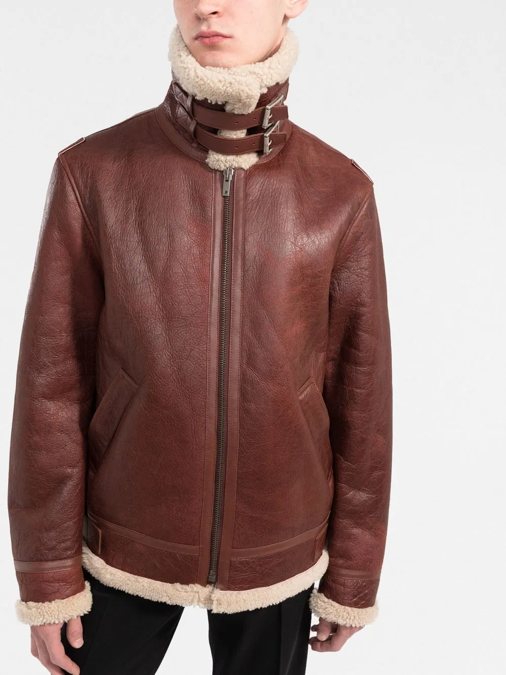 Brown Shearling Leather Flight Aviator Jacket