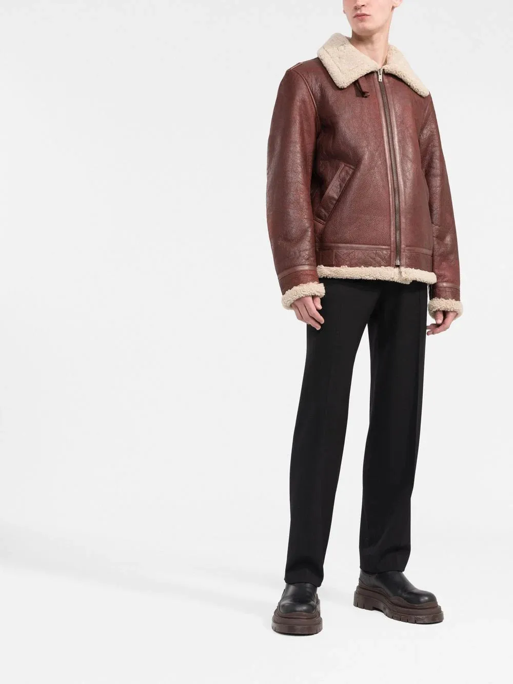 Brown Shearling Leather Flight Aviator Jacket