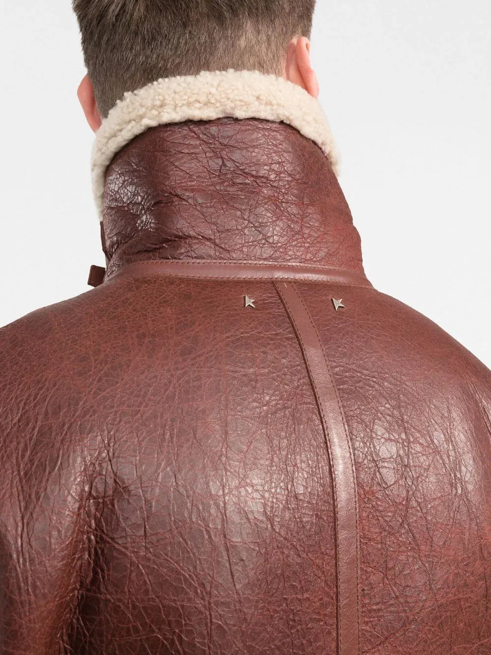 Brown Shearling Leather Flight Aviator Jacket