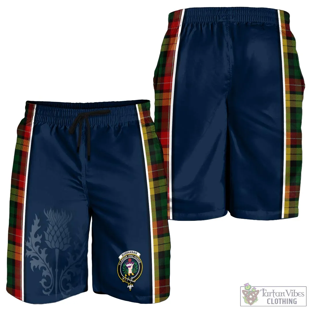 Buchanan Tartan Men's Shorts with Family Crest and Scottish Thistle Vibes Sport Style