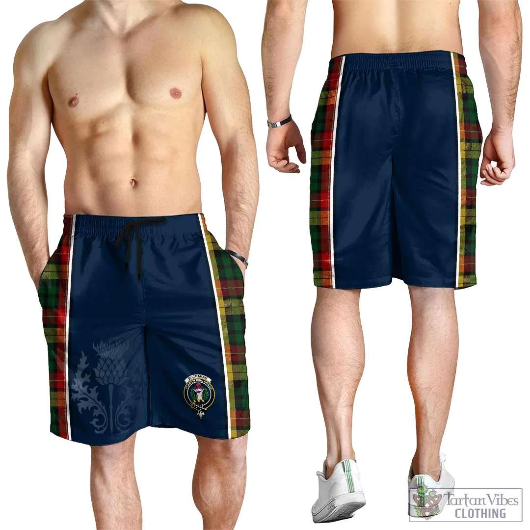 Buchanan Tartan Men's Shorts with Family Crest and Scottish Thistle Vibes Sport Style