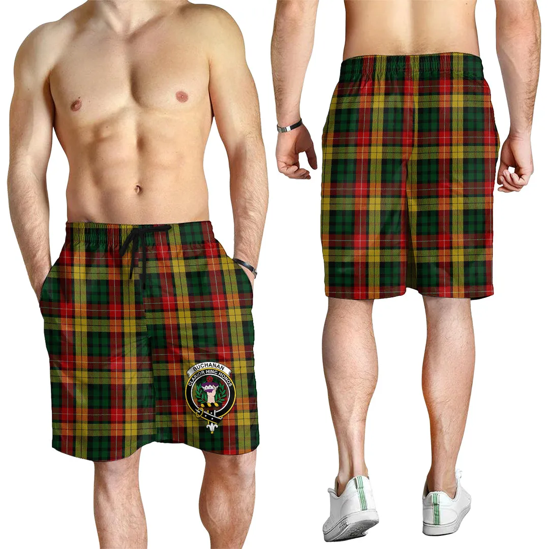 Buchanan Tartan Mens Shorts with Family Crest