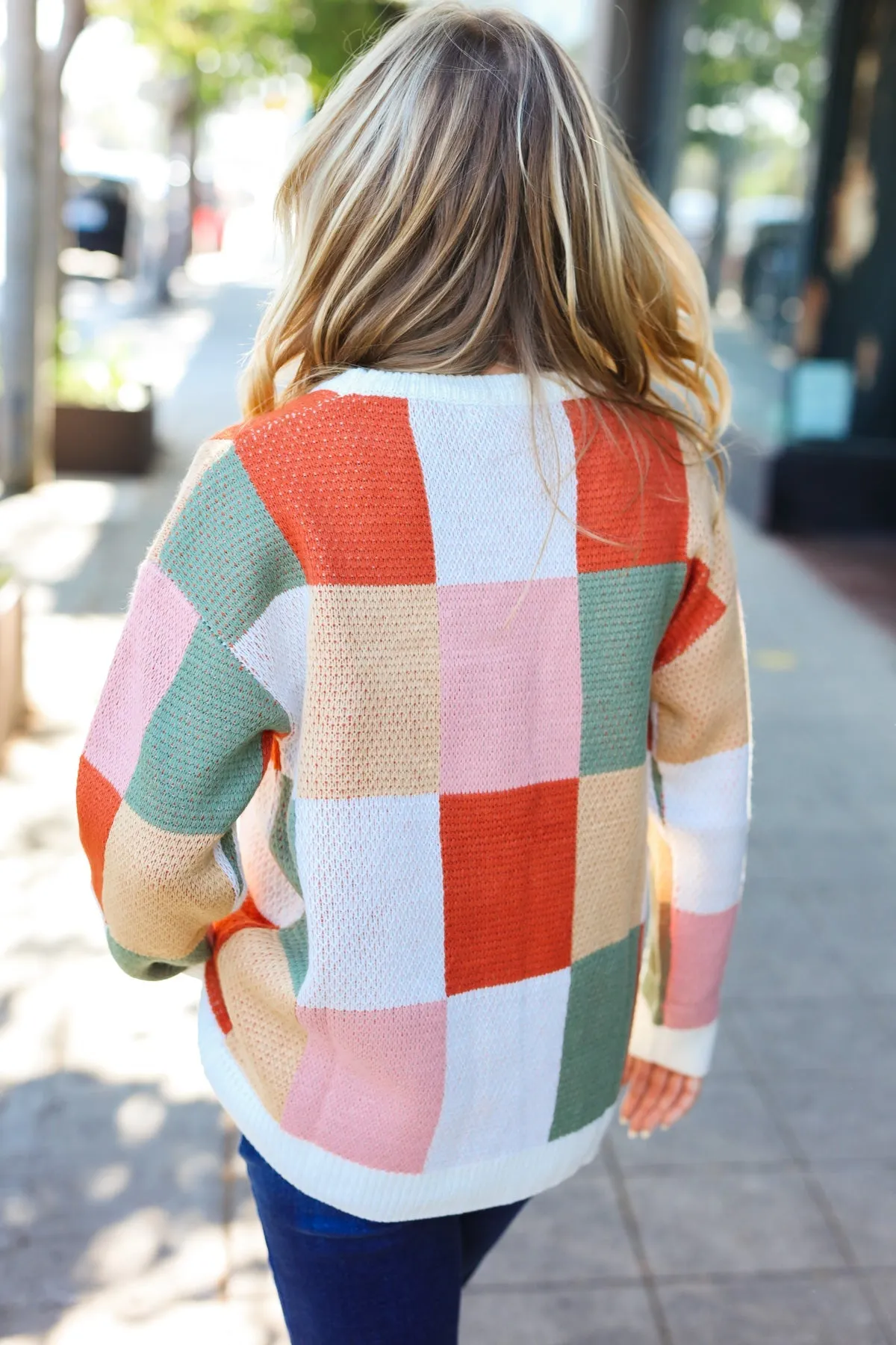 Chunky Knit Checker Jacquard Knit Sweater