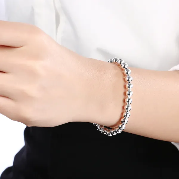 Classic 6mm Beads Silver Bracelet for Women all-day wear Perfect for any occasion