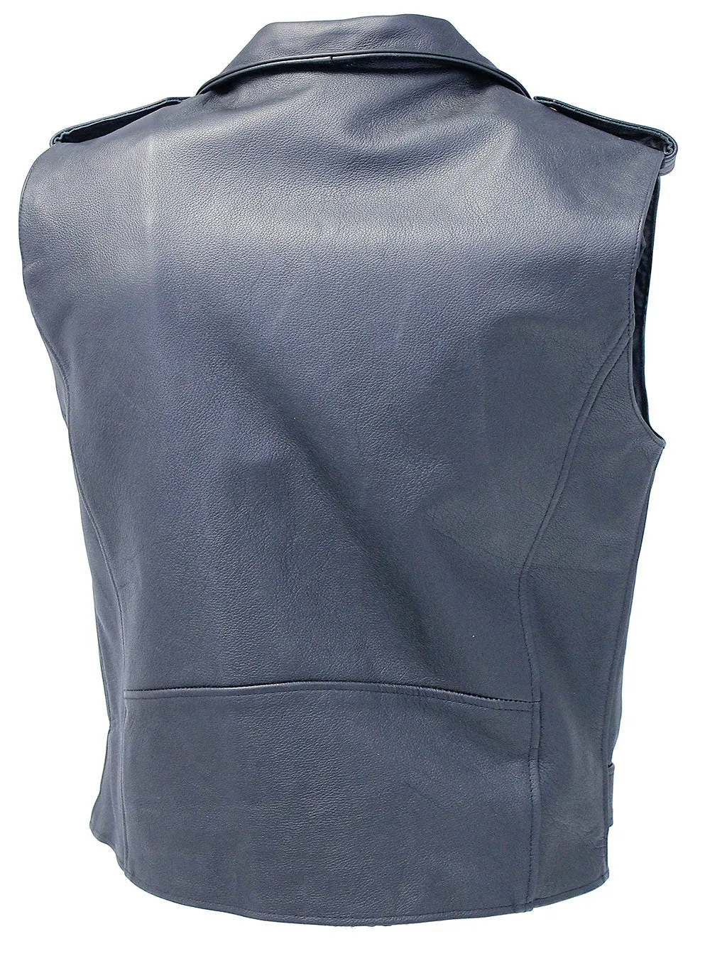 Classic Black Leather Motorcycle Vest w/Concealed #VM926GK