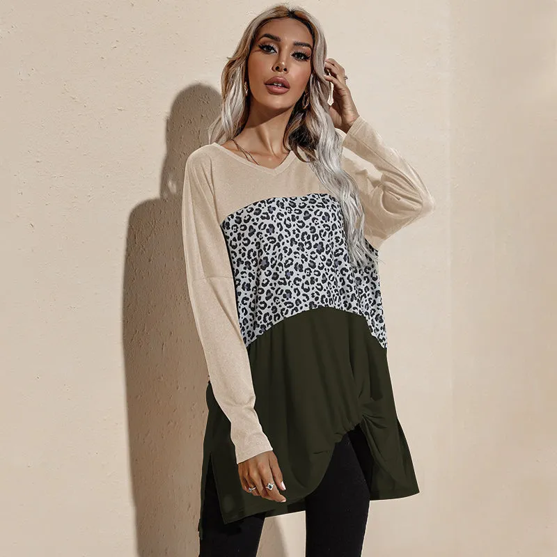 Color Block Leopard Print Long Sleeve