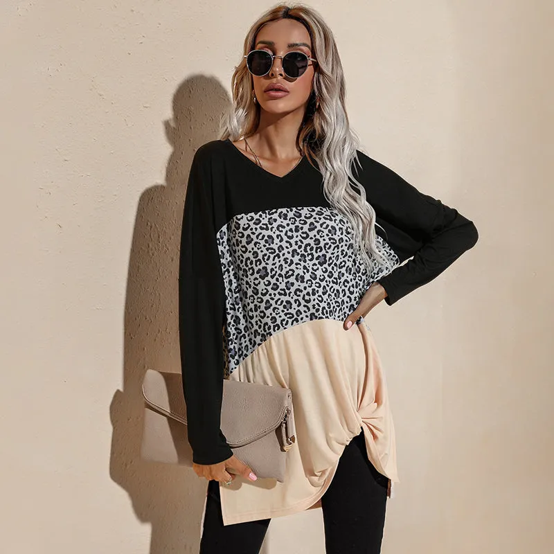 Color Block Leopard Print Long Sleeve