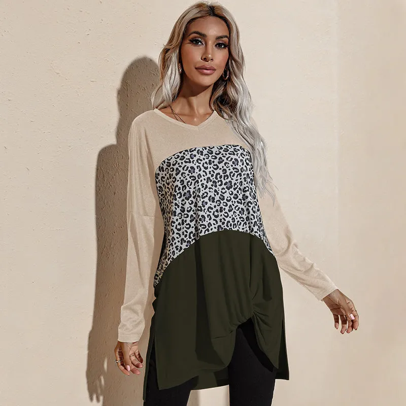 Color Block Leopard Print Long Sleeve