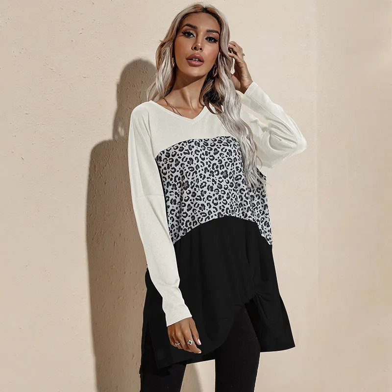 Color Block Leopard Print Long Sleeve