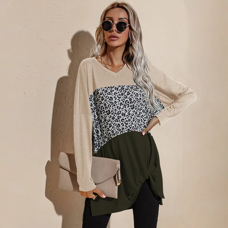 Color Block Leopard Print Long Sleeve