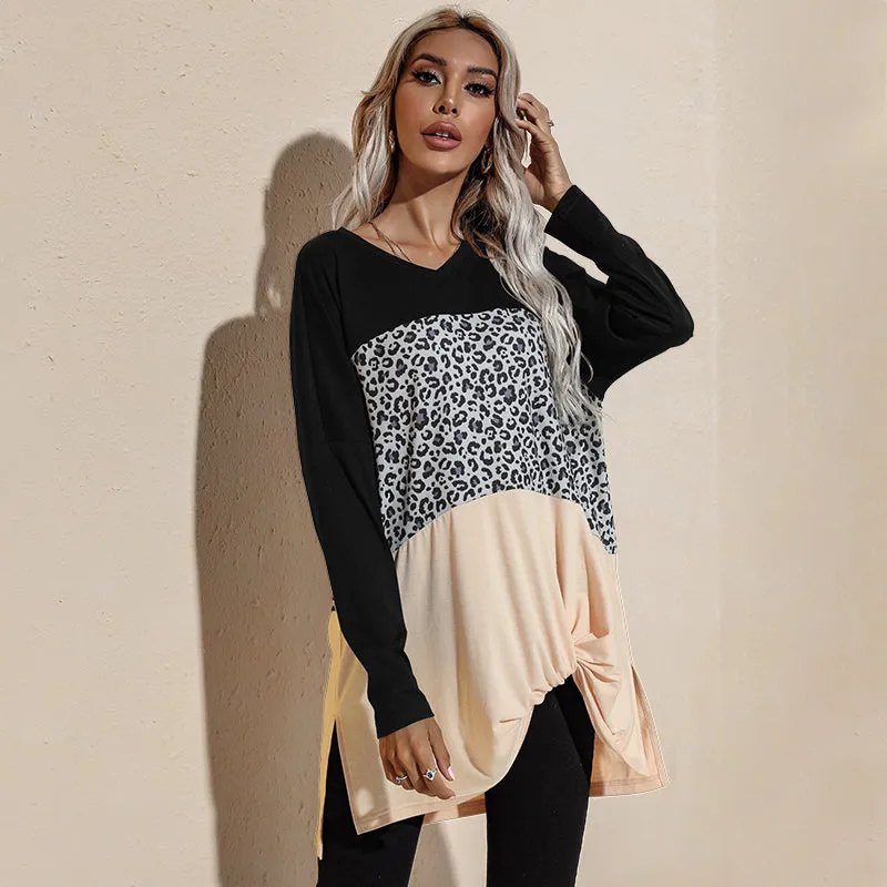 Color Block Leopard Print Long Sleeve