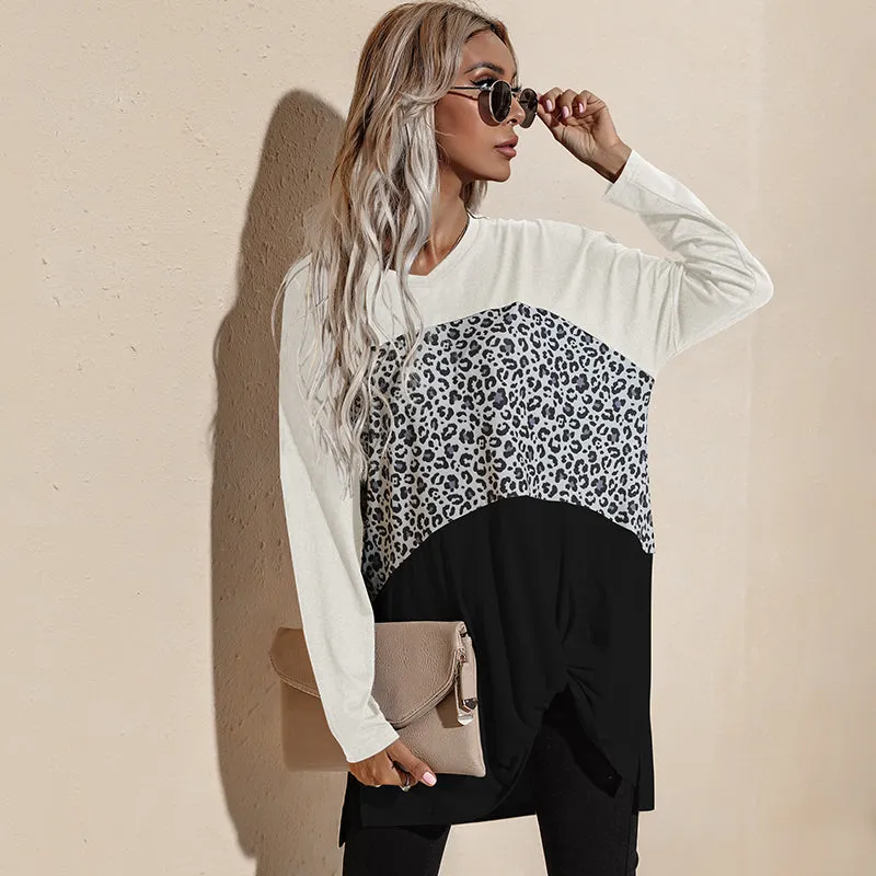 Color Block Leopard Print Long Sleeve