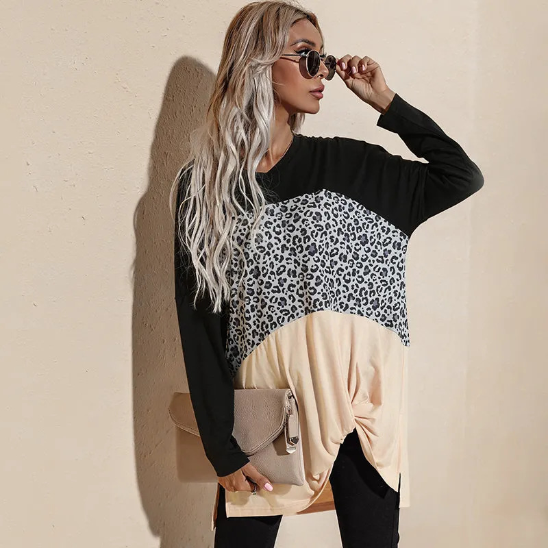 Color Block Leopard Print Long Sleeve