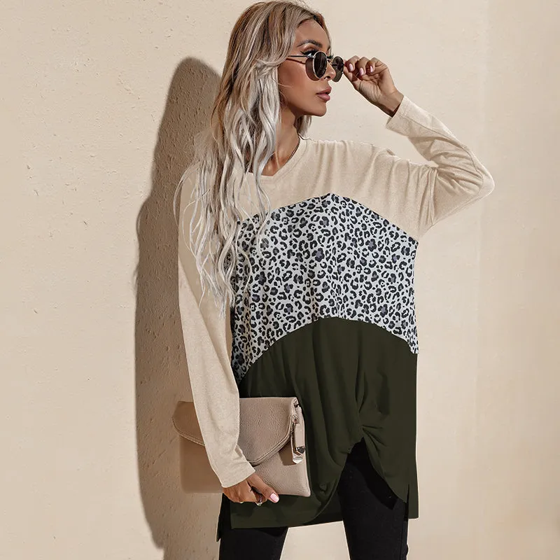 Color Block Leopard Print Long Sleeve