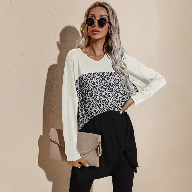 Color Block Leopard Print Long Sleeve