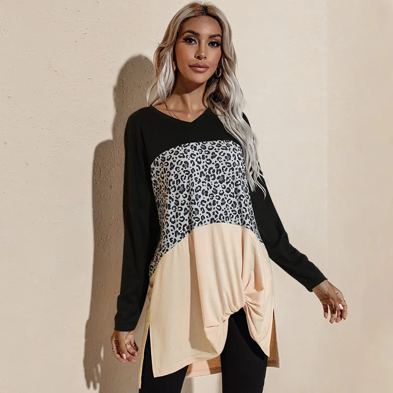 Color Block Leopard Print Long Sleeve