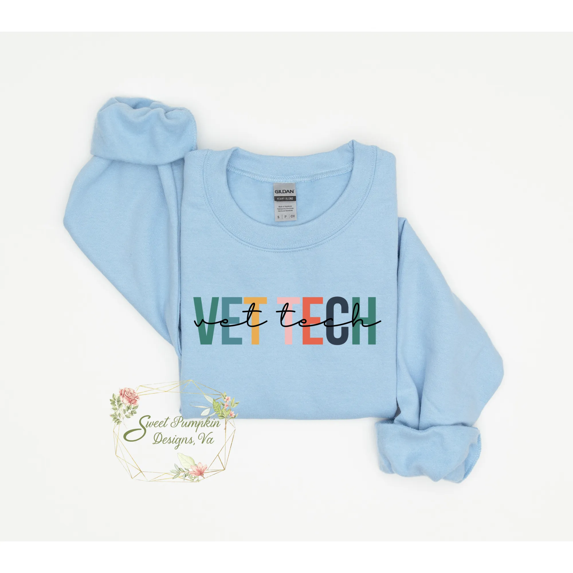 Colorful Vet Tech Crewneck Sweatshirt for Veterinary Technicians