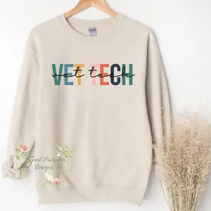 Colorful Vet Tech Crewneck Sweatshirt for Veterinary Technicians