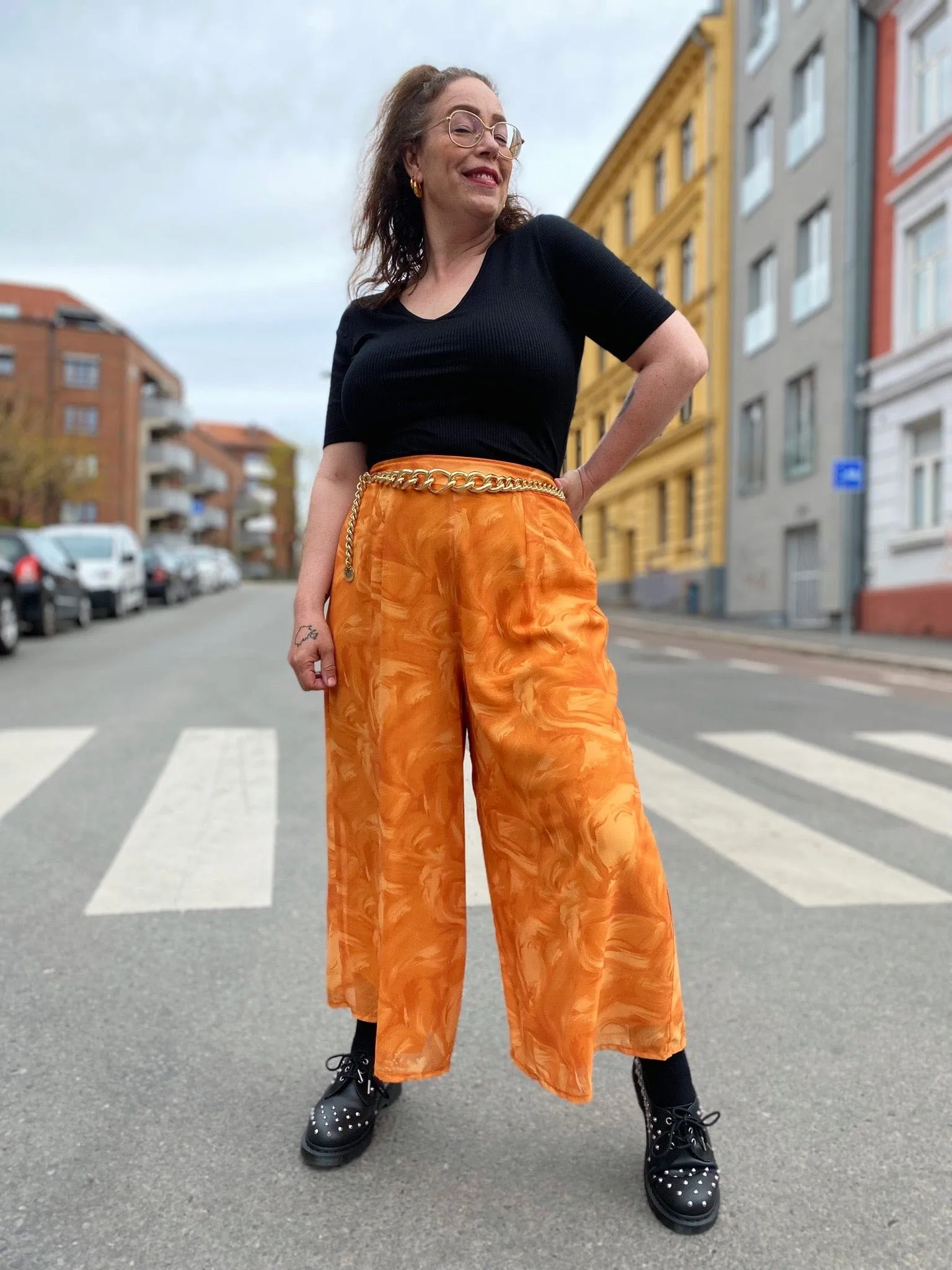 Cool Culottes chiffon - marbeled orange