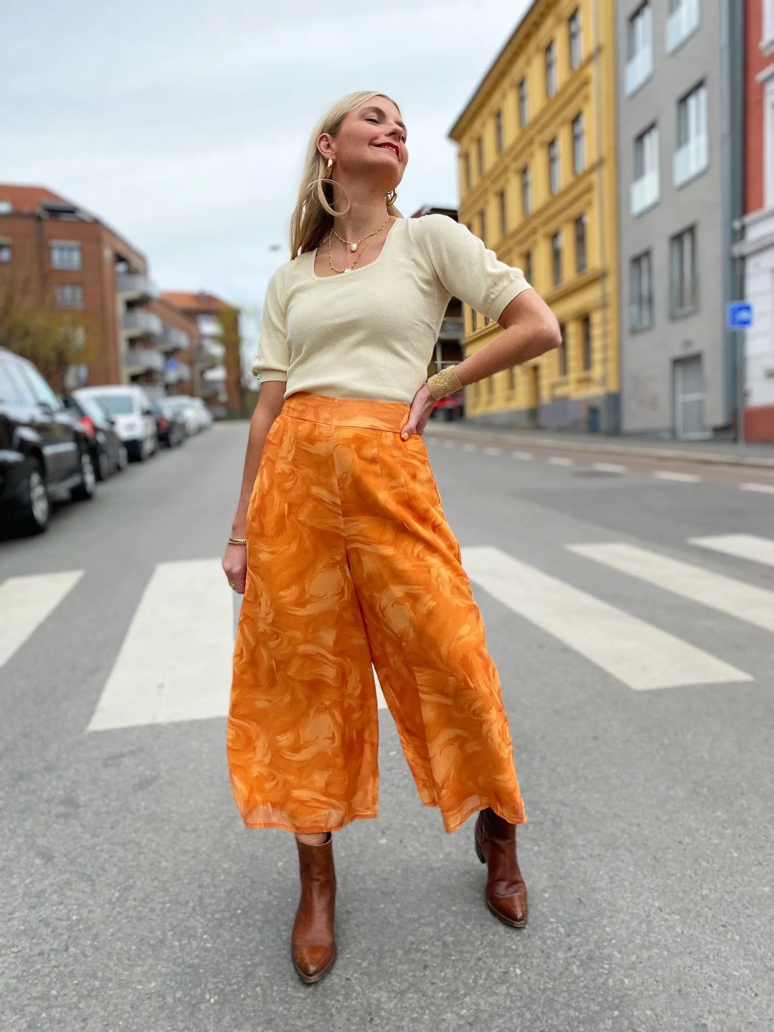 Cool Culottes chiffon - marbeled orange