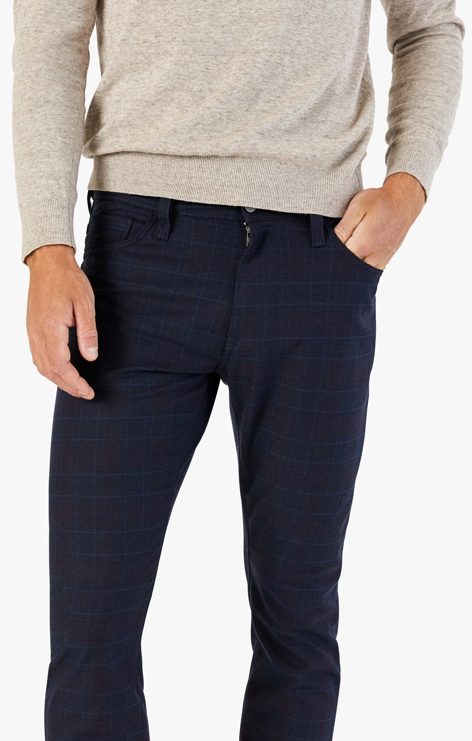 Cool Tapered Leg Pants In Navy Fancy Checked