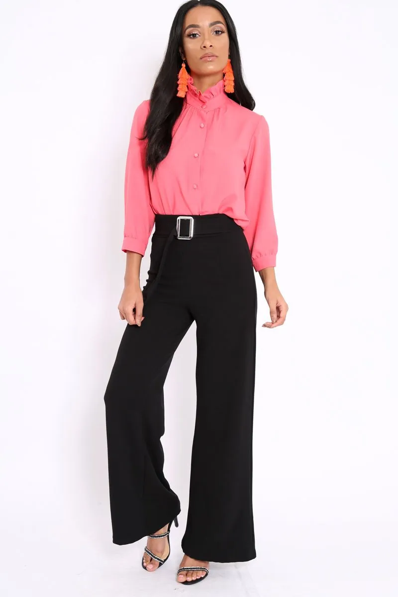 Coral Ruffle Neck Blouse with Cut out Back - Amelie