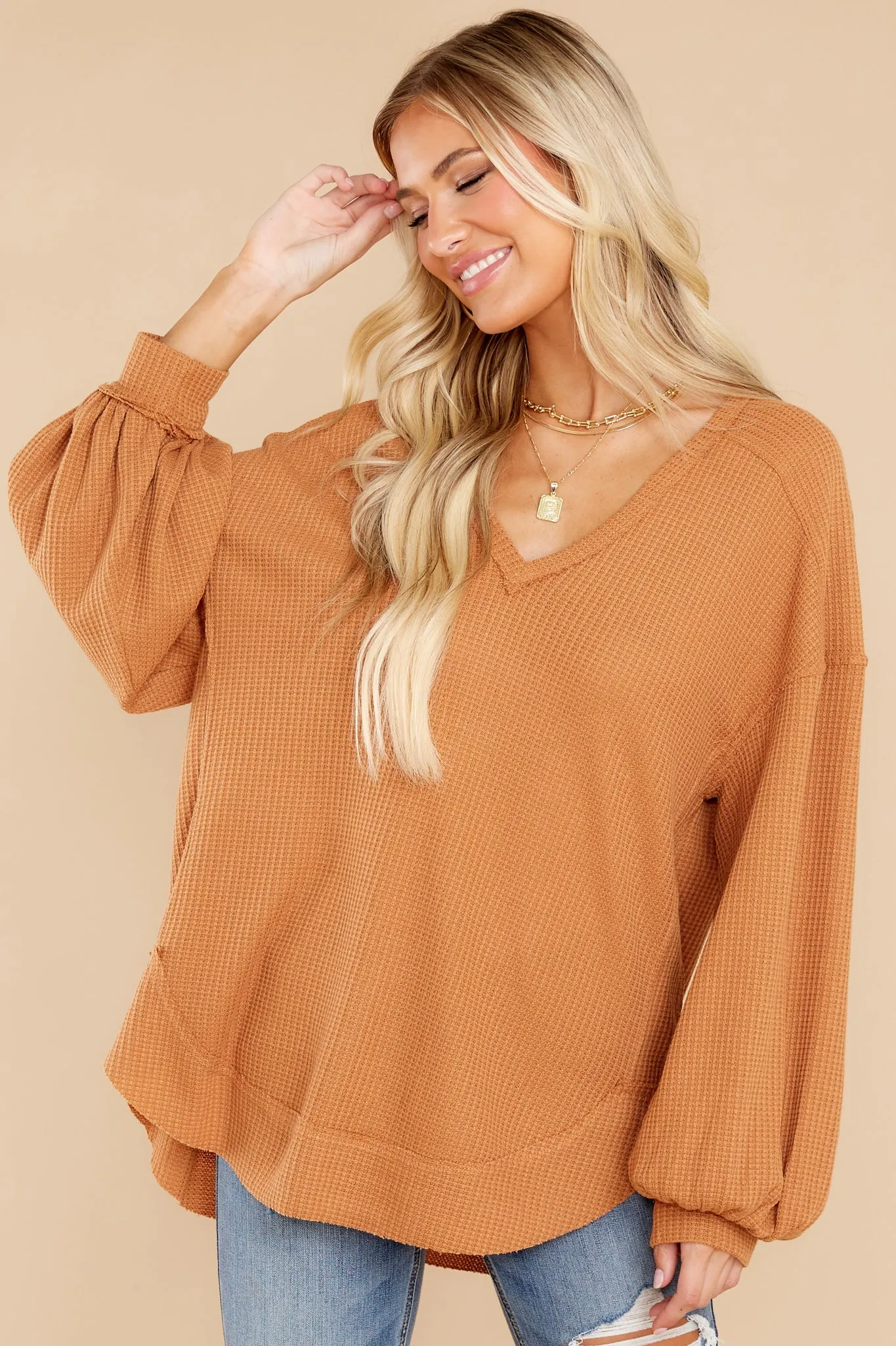 Cozy Warmth Camel Waffle Knit Top