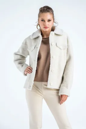 Cream Natural Sheepskin Shearling Jacket