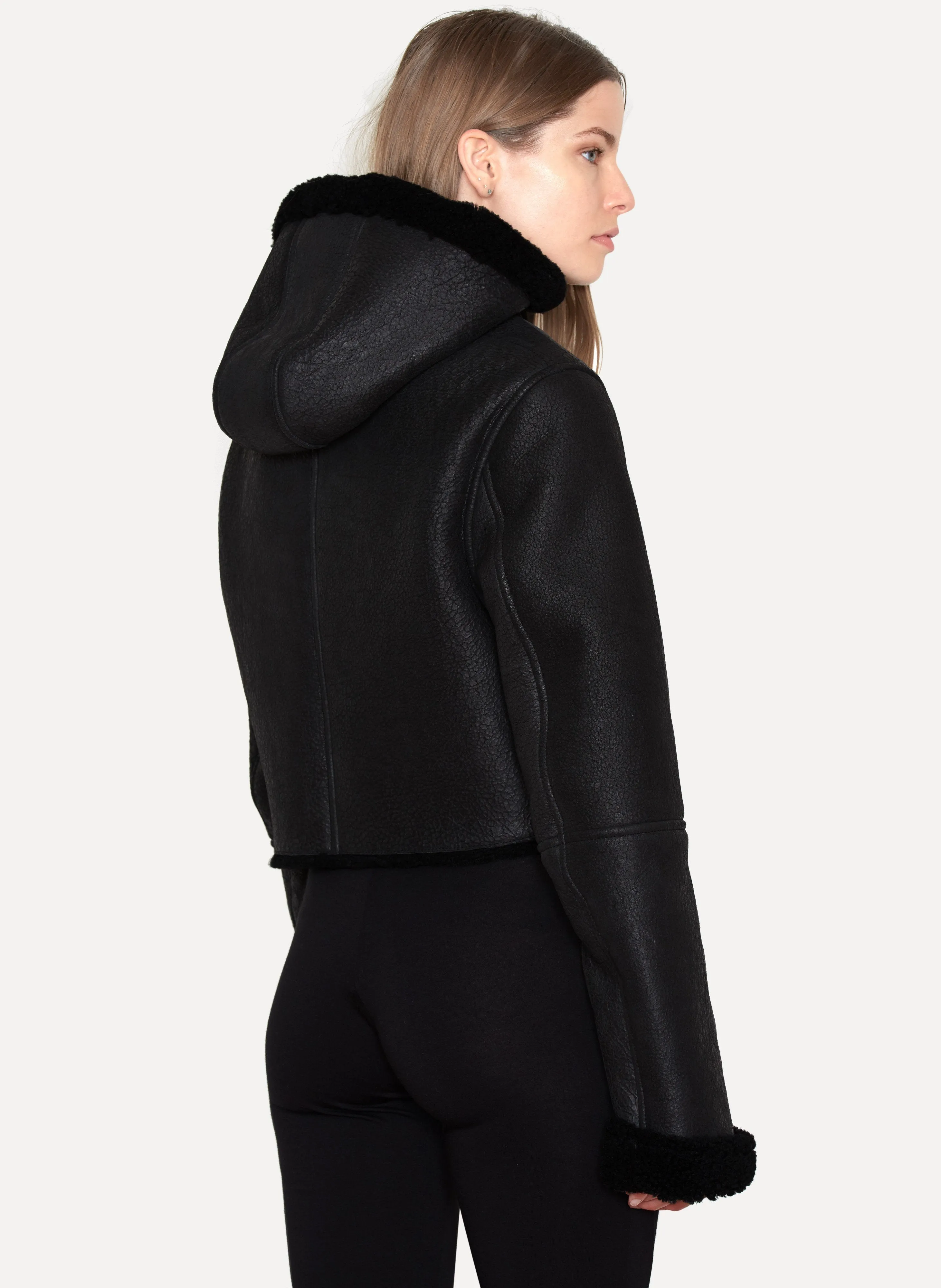 Cropped Hooded Shearling