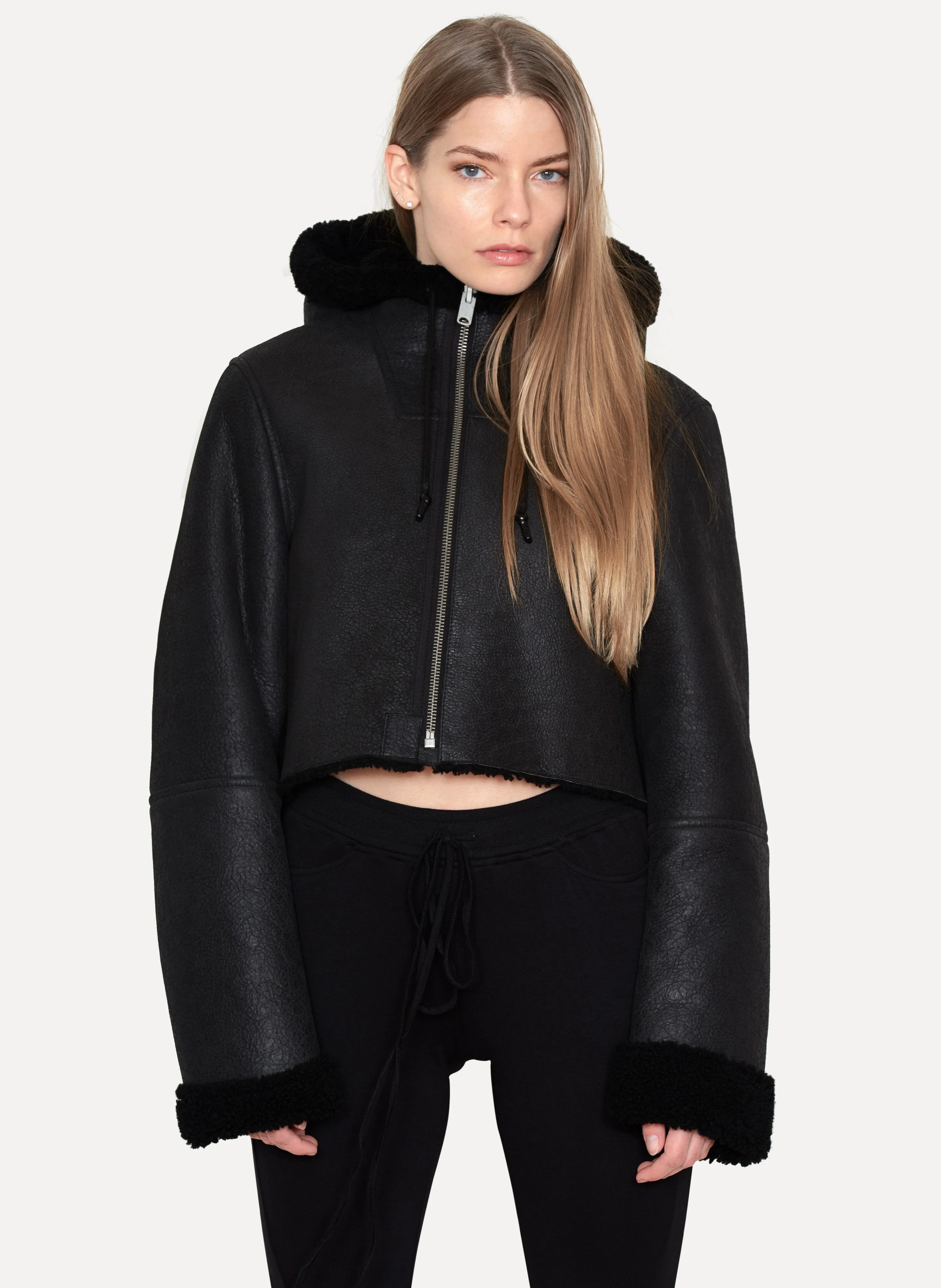 Cropped Hooded Shearling