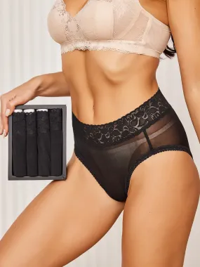 Culotte Tricotée en Soie de Mûrier de Fleur de Dentelle 4Pcs (Soutien-Gorge NON Inclus)