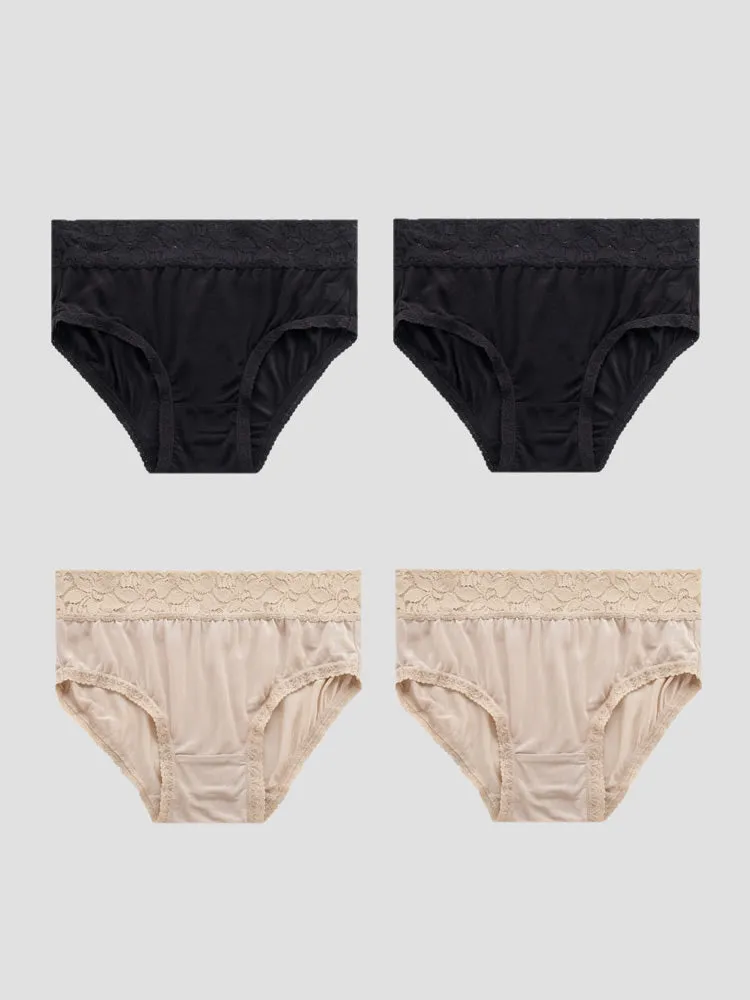 Culotte Tricotée en Soie de Mûrier de Fleur de Dentelle 4Pcs (Soutien-Gorge NON Inclus)