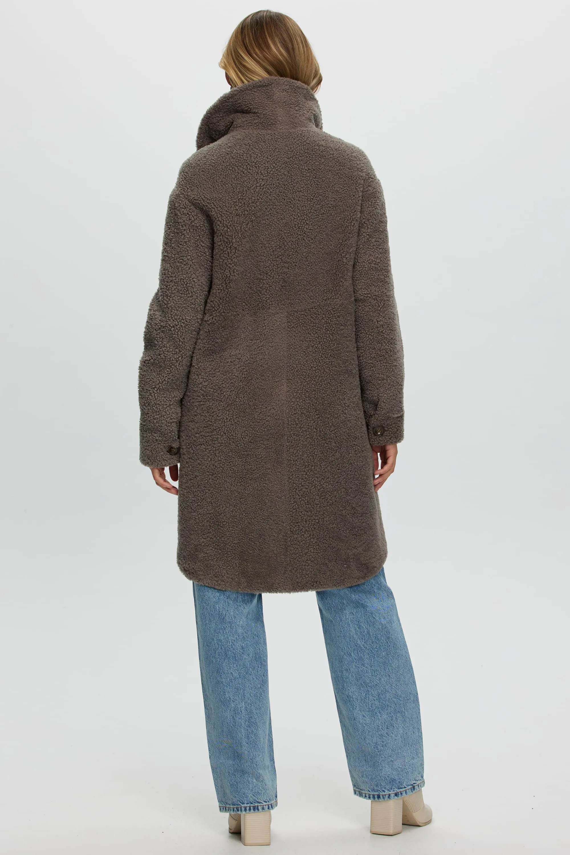 CURLY SHEARLING LAMB SHORT COAT, BELT